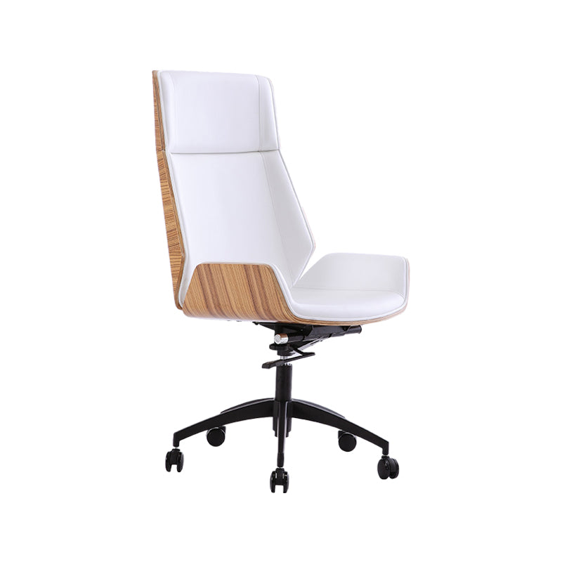 Modern No Arm Desk Chair Leather Task Chair with Wheels for Office Off-White 1 Piece Clearhalo 'furn' 'furn_office_chair' 'Furniture' 'Office Chairs' 'Office Furniture' 'office_chair' 6685204