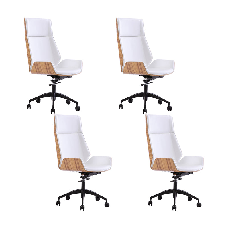 Modern No Arm Desk Chair Leather Task Chair with Wheels for Office Off-White 4 Piece Set Clearhalo 'furn' 'furn_office_chair' 'Furniture' 'Office Chairs' 'Office Furniture' 'office_chair' 6685206