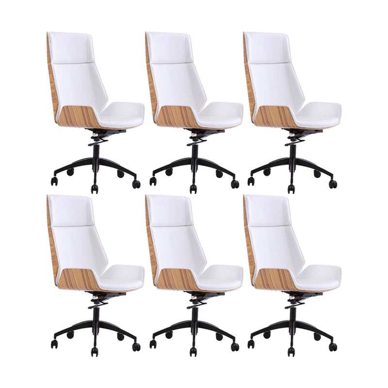 Modern No Arm Desk Chair Leather Task Chair with Wheels for Office Off-White 6 Piece Set Clearhalo 'furn' 'furn_office_chair' 'Furniture' 'Office Chairs' 'Office Furniture' 'office_chair' 6685207
