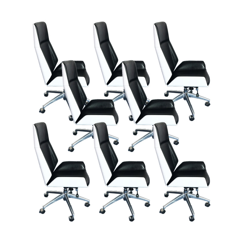 Modern No Arm Desk Chair Leather Task Chair with Wheels for Office Black 8 Piece Set Clearhalo 'furn' 'furn_office_chair' 'Furniture' 'Office Chairs' 'Office Furniture' 'office_chair' 6685213