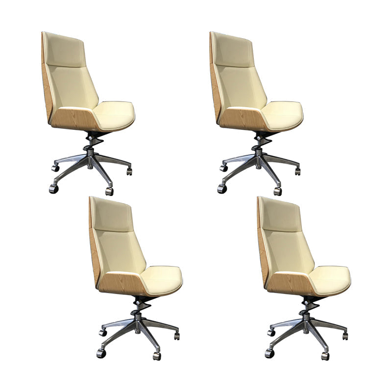 Modern No Arm Desk Chair Leather Task Chair with Wheels for Office Beige 4 Piece Set Clearhalo 'furn' 'furn_office_chair' 'Furniture' 'Office Chairs' 'Office Furniture' 'office_chair' 6685215