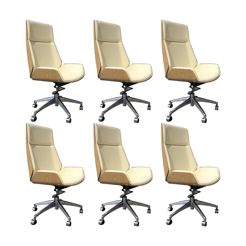 Modern No Arm Desk Chair Leather Task Chair with Wheels for Office Beige 6 Piece Set Clearhalo 'furn' 'furn_office_chair' 'Furniture' 'Office Chairs' 'Office Furniture' 'office_chair' 6685216