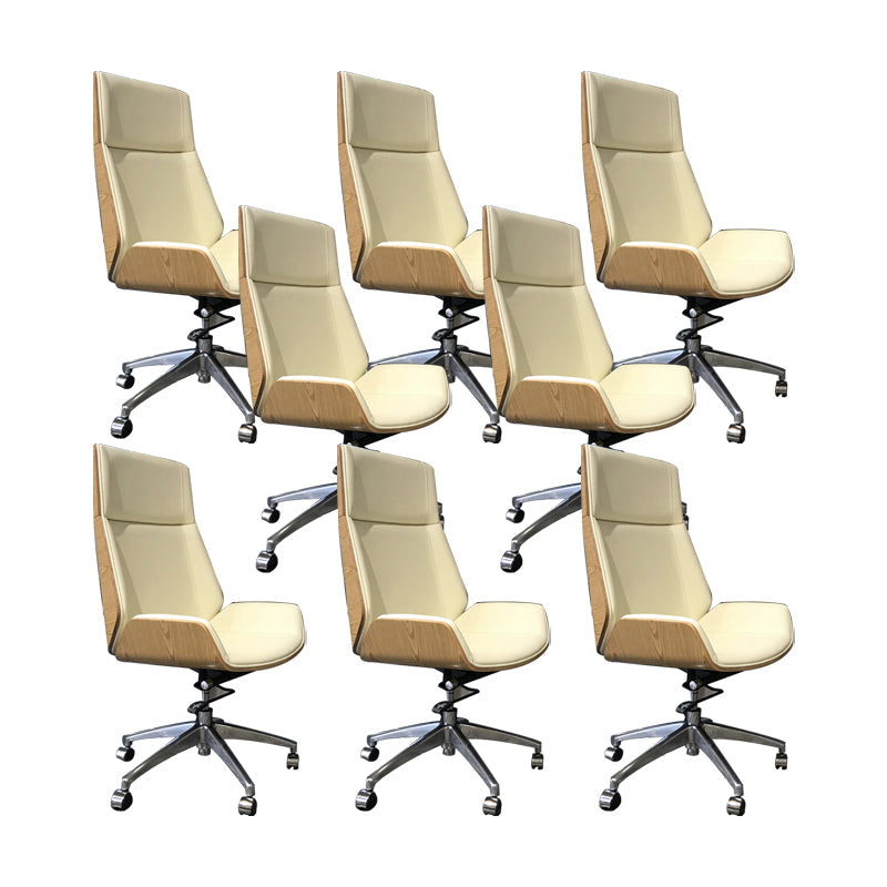 Modern No Arm Desk Chair Leather Task Chair with Wheels for Office Beige 8 Piece Set Clearhalo 'furn' 'furn_office_chair' 'Furniture' 'Office Chairs' 'Office Furniture' 'office_chair' 6685217