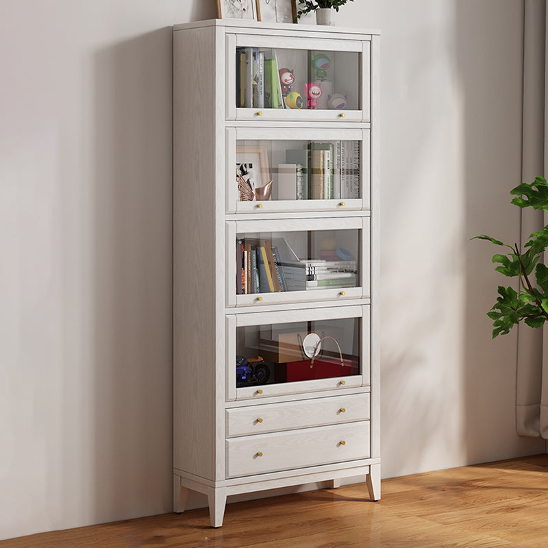 Wood  Standard  Bookcase Closed Back Contemporary Bookshelf with Drawers