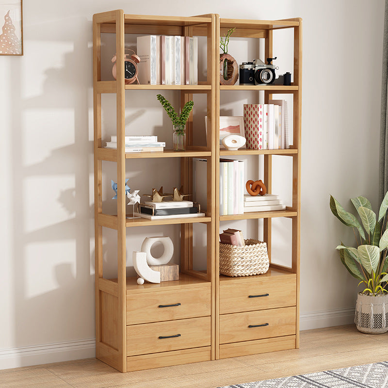 Modern Style Open Back Bookshelf Vertical Wooden Bookcase with Drawers Clearhalo 'Bookcases' 'furn' 'furn_bookcases' 'Furniture' 'Office Furniture' 6685598