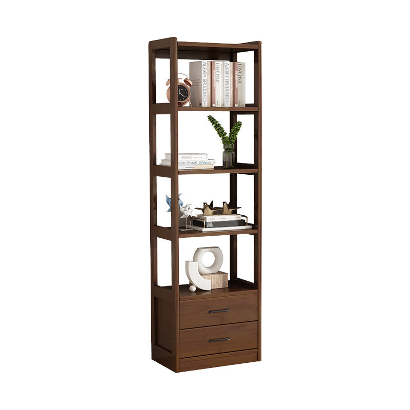 Modern Style Open Back Bookshelf Vertical Wooden Bookcase with Drawers 33"L x 14"W x 73"H Walnut Clearhalo 'Bookcases' 'furn' 'furn_bookcases' 'Furniture' 'Office Furniture' 6685599