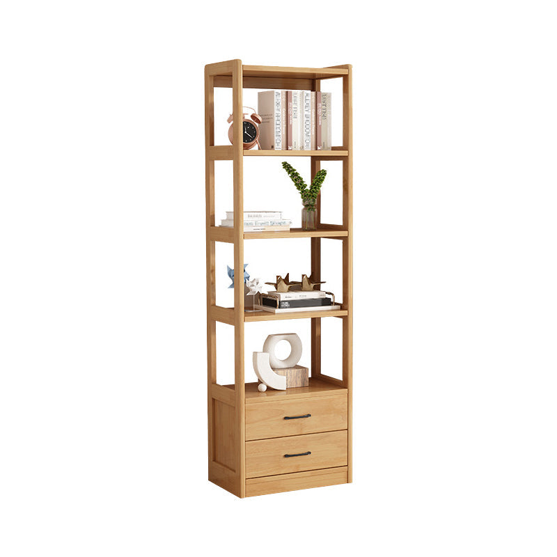 Modern Style Open Back Bookshelf Vertical Wooden Bookcase with Drawers 33"L x 14"W x 73"H Natural Clearhalo 'Bookcases' 'furn' 'furn_bookcases' 'Furniture' 'Office Furniture' 6685600