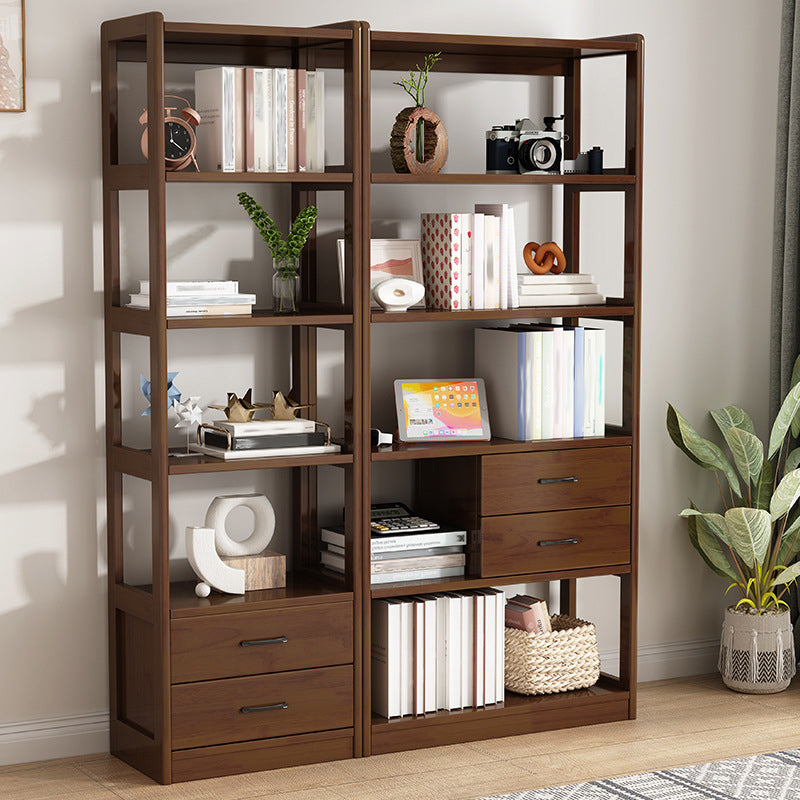 Modern Style Open Back Bookshelf Vertical Wooden Bookcase with Drawers Clearhalo 'Bookcases' 'furn' 'furn_bookcases' 'Furniture' 'Office Furniture' 6685601