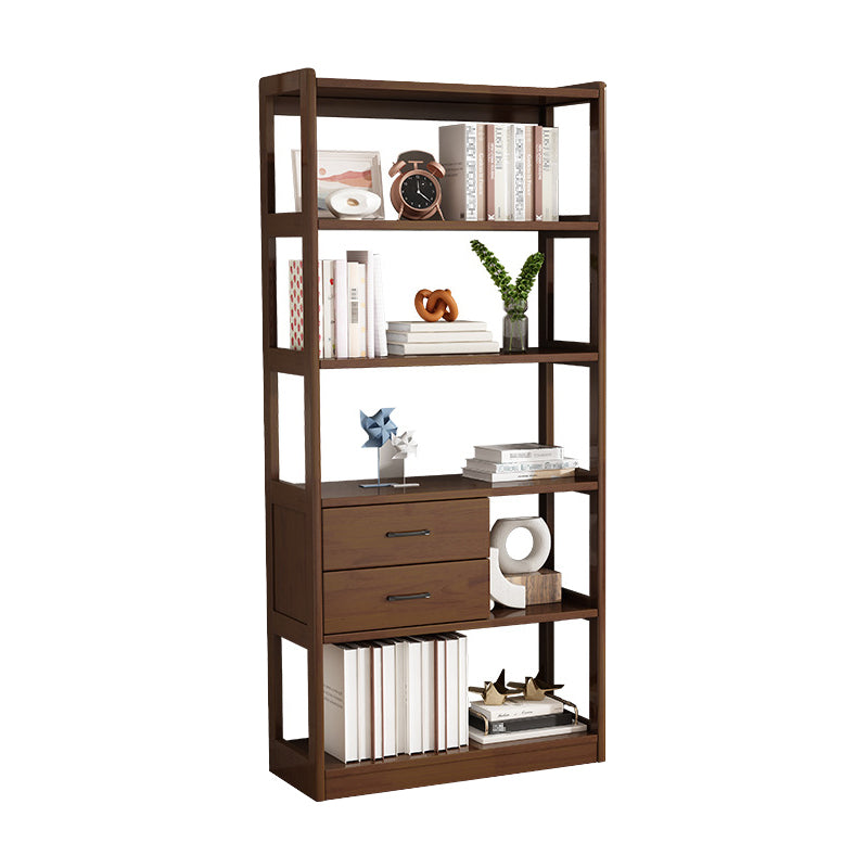 Modern Style Open Back Bookshelf Vertical Wooden Bookcase with Drawers 35"L x 12"W x 37"H Walnut Clearhalo 'Bookcases' 'furn' 'furn_bookcases' 'Furniture' 'Office Furniture' 6685602