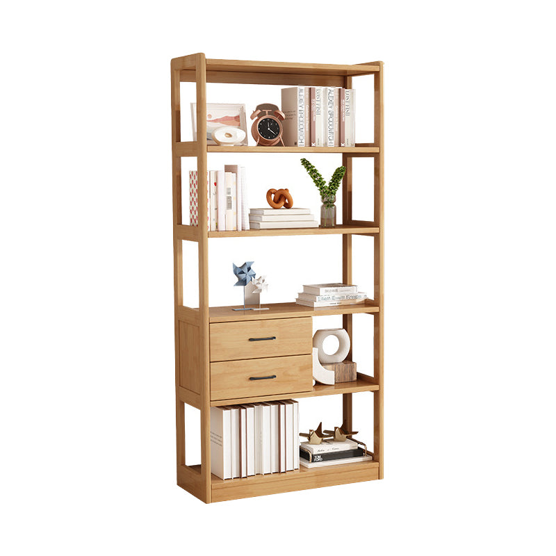 Modern Style Open Back Bookshelf Vertical Wooden Bookcase with Drawers 35"L x 12"W x 37"H Natural Clearhalo 'Bookcases' 'furn' 'furn_bookcases' 'Furniture' 'Office Furniture' 6685604