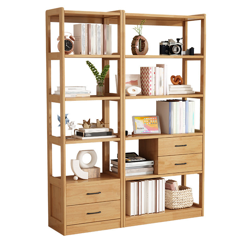 Modern Style Open Back Bookshelf Vertical Wooden Bookcase with Drawers Clearhalo 'Bookcases' 'furn' 'furn_bookcases' 'Furniture' 'Office Furniture' 6685606
