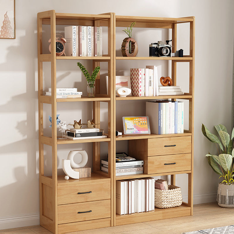 Modern Style Open Back Bookshelf Vertical Wooden Bookcase with Drawers Clearhalo 'Bookcases' 'furn' 'furn_bookcases' 'Furniture' 'Office Furniture' 6685610