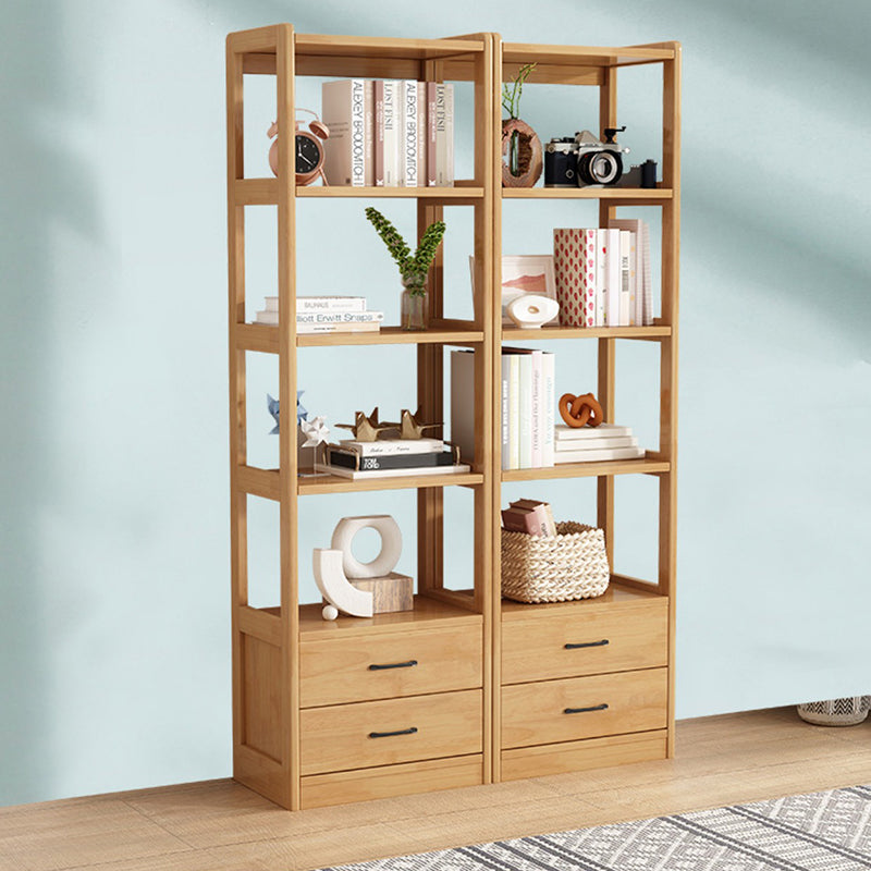 Modern Style Open Back Bookshelf Vertical Wooden Bookcase with Drawers Clearhalo 'Bookcases' 'furn' 'furn_bookcases' 'Furniture' 'Office Furniture' 6685611