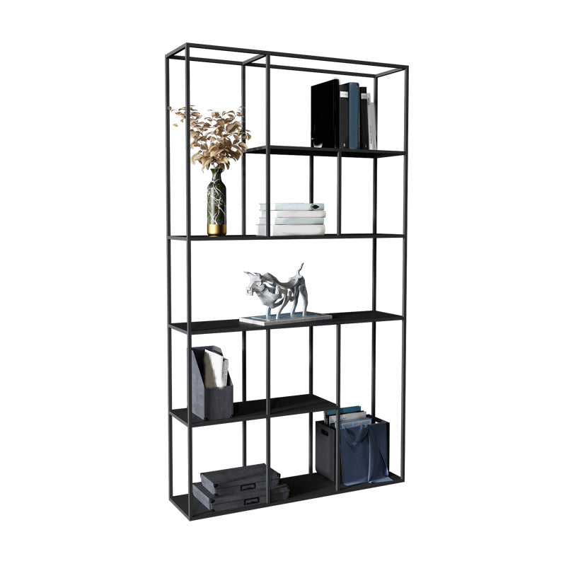 Modern Style Open Back Bookcase Metal Frame Bookshelf in Black