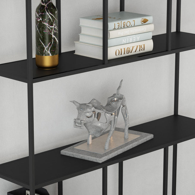 Modern Style Open Back Bookcase Metal Frame Bookshelf in Black