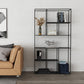 Modern Style Open Back Bookcase Metal Frame Bookshelf in Black