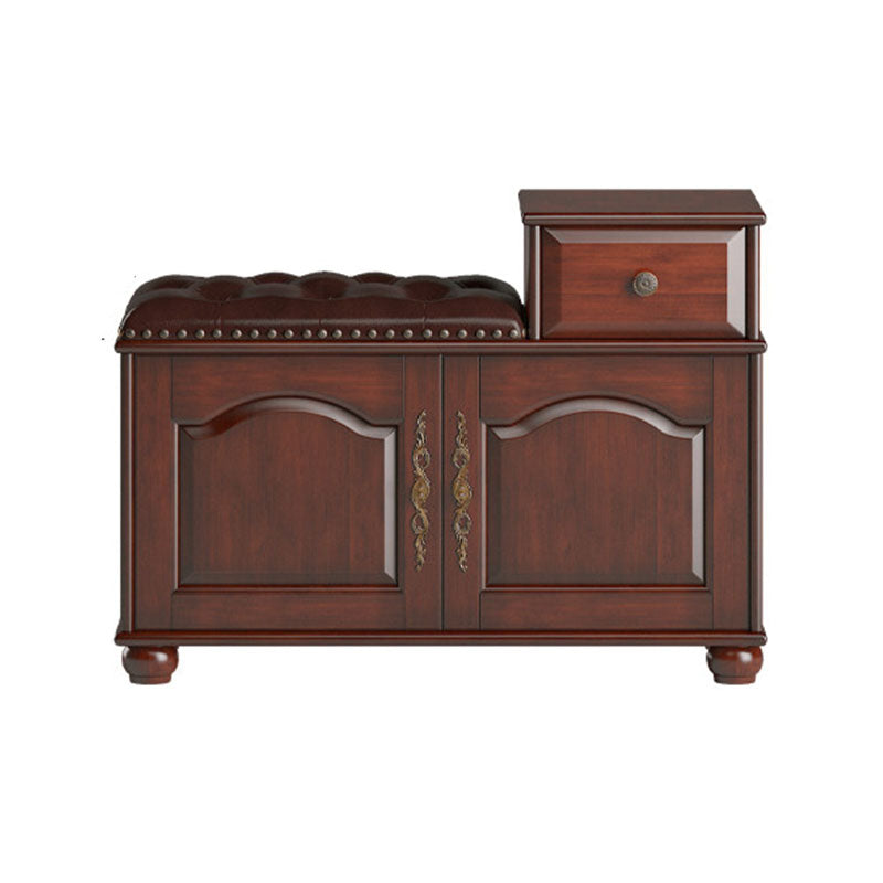 Rubberwood Seating Bench Cushioned 14" W Rectangle Shoe Storage Entryway Bench 31.5"L x 14"W x 24"H Walnut Clearhalo 'Benches' 'Chairs & Seating' 'furn' 'furn_benches' 'Furniture' 'Living Room Furniture' 6685793