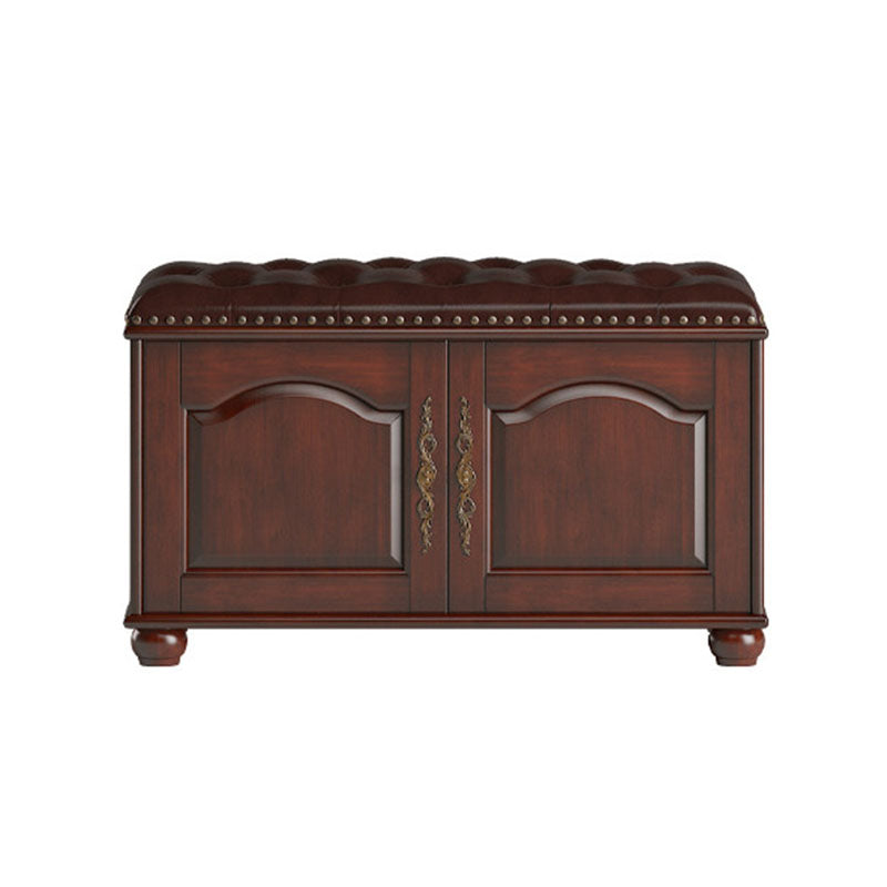 Rubberwood Seating Bench Cushioned 14" W Rectangle Shoe Storage Entryway Bench 31.5"L x 13.8"W x 18.9"H Walnut Clearhalo 'Benches' 'Chairs & Seating' 'furn' 'furn_benches' 'Furniture' 'Living Room Furniture' 6685801