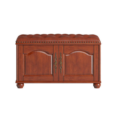 Rubberwood Seating Bench Cushioned 14" W Rectangle Shoe Storage Entryway Bench 31.5"L x 13.8"W x 18.9"H Cherry Wood Clearhalo 'Benches' 'Chairs & Seating' 'furn' 'furn_benches' 'Furniture' 'Living Room Furniture' 6685802