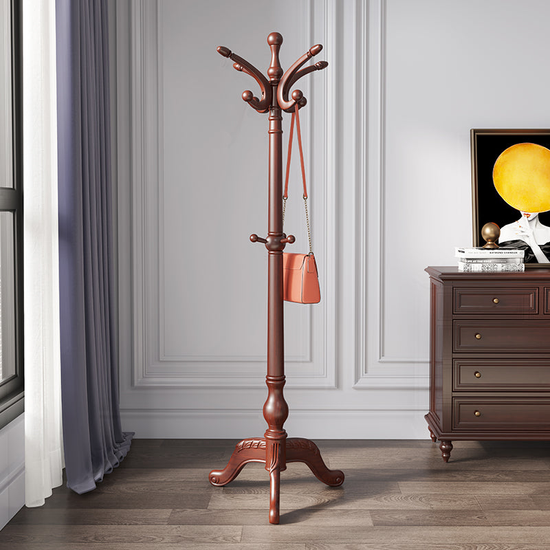 Solid Wood Entry Coat Rack Traditional Style Simple Living Room Floor Coat Hanger Red Brown Clearhalo 'Entry & Mudroom Furniture' 'furn' 'furn_hall_tree_coat_racks' 'Furniture' 'Hall Trees & Coat Racks' 'hall_tree_coat_racks' 6685844