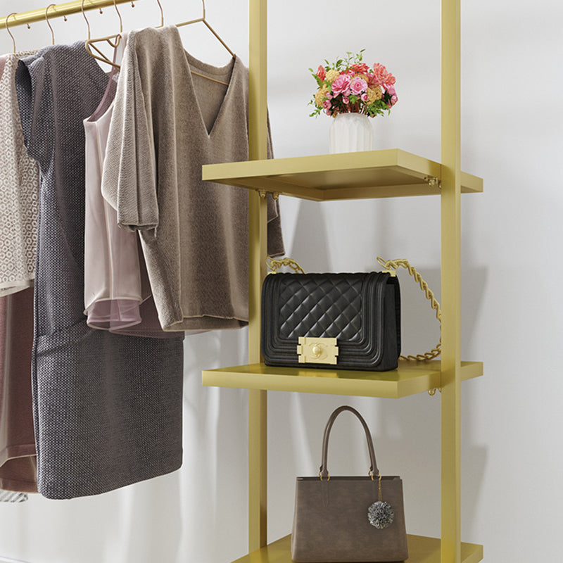 Glam Coat Rack Metal Hanging Rail and 4 Storage Shelving Entryway Coat ...