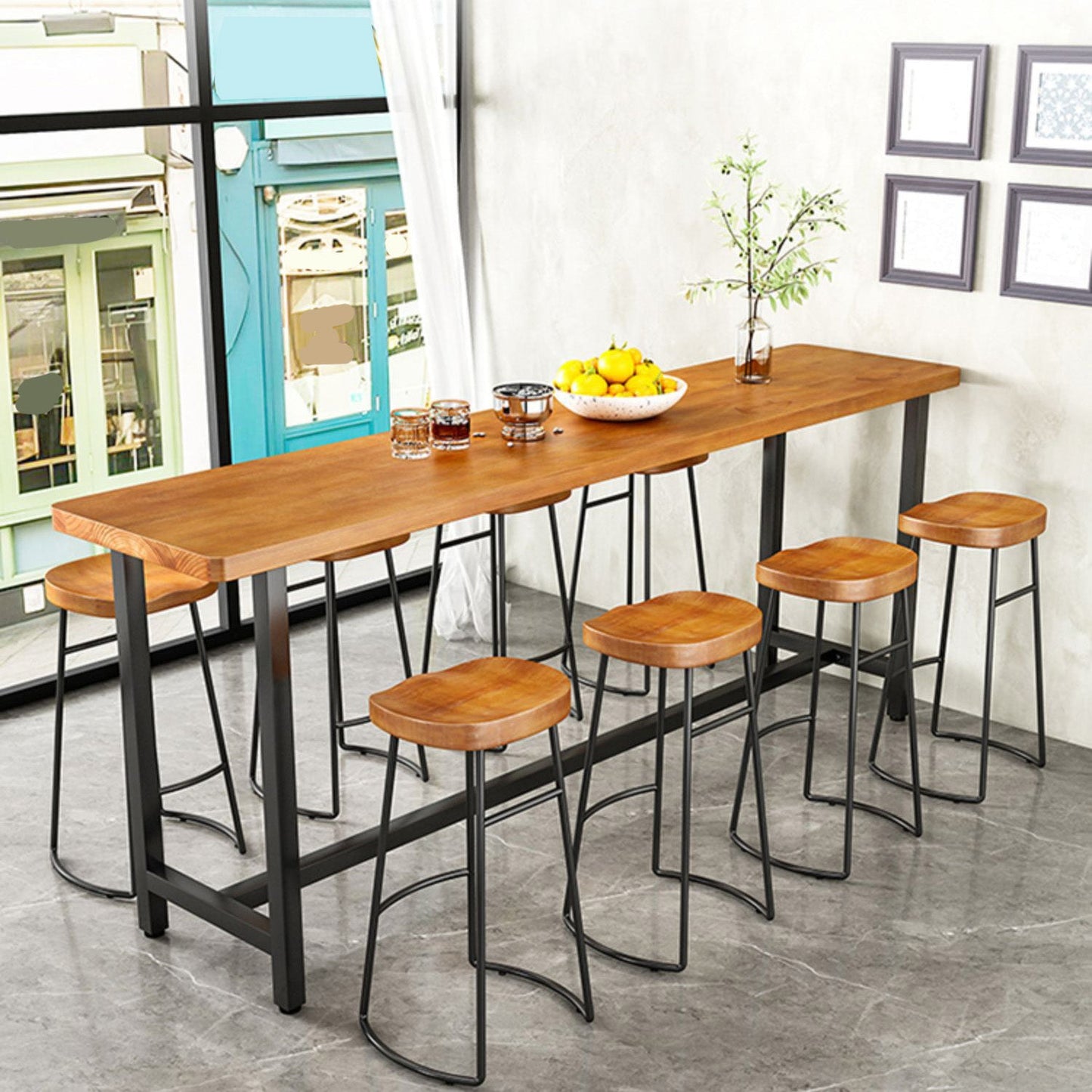 Taburetes de bar de madera contemporáneos, taburete de bar sin brazos con patas de metal