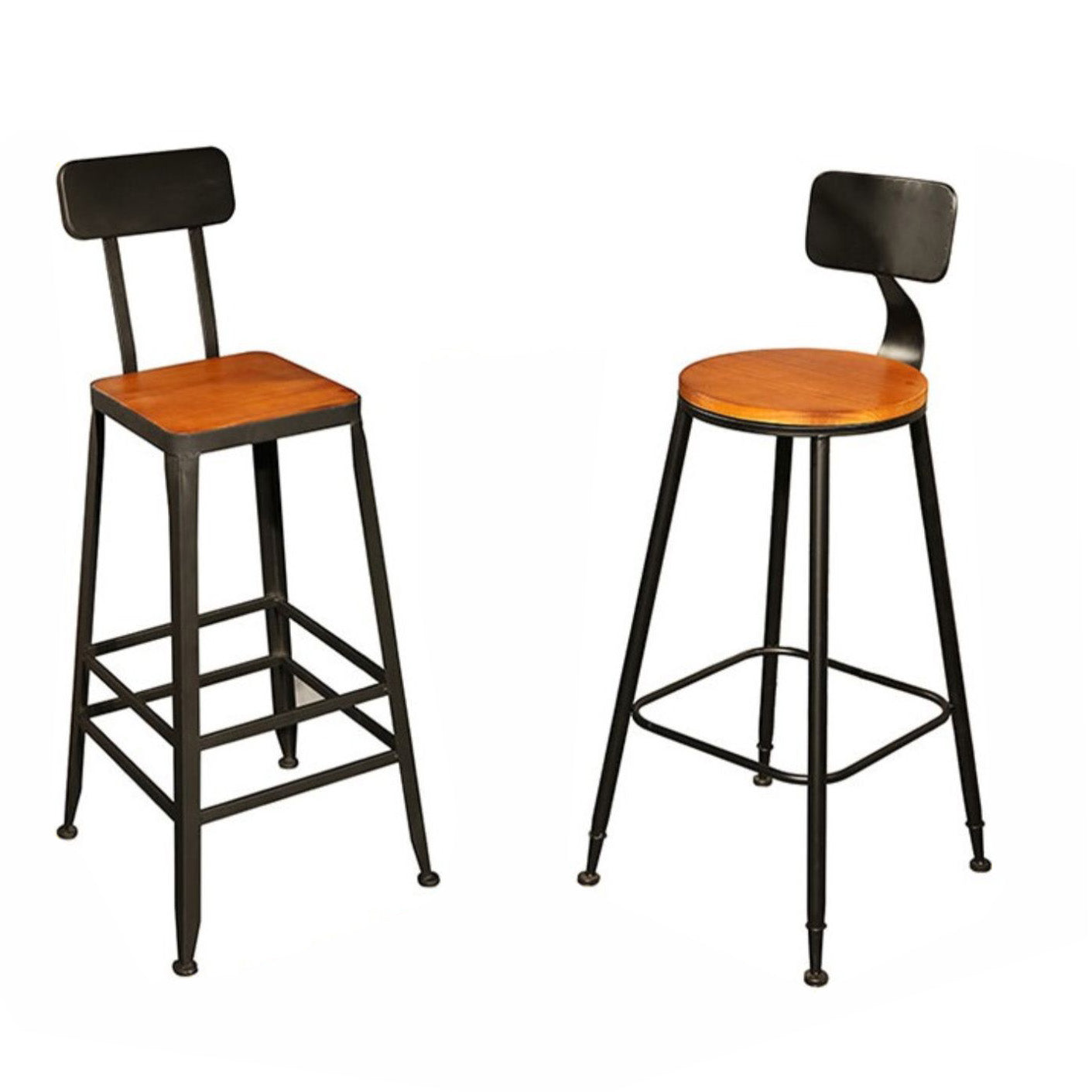 Taburetes de bar de madera contemporáneos, taburete de bar sin brazos con patas de metal