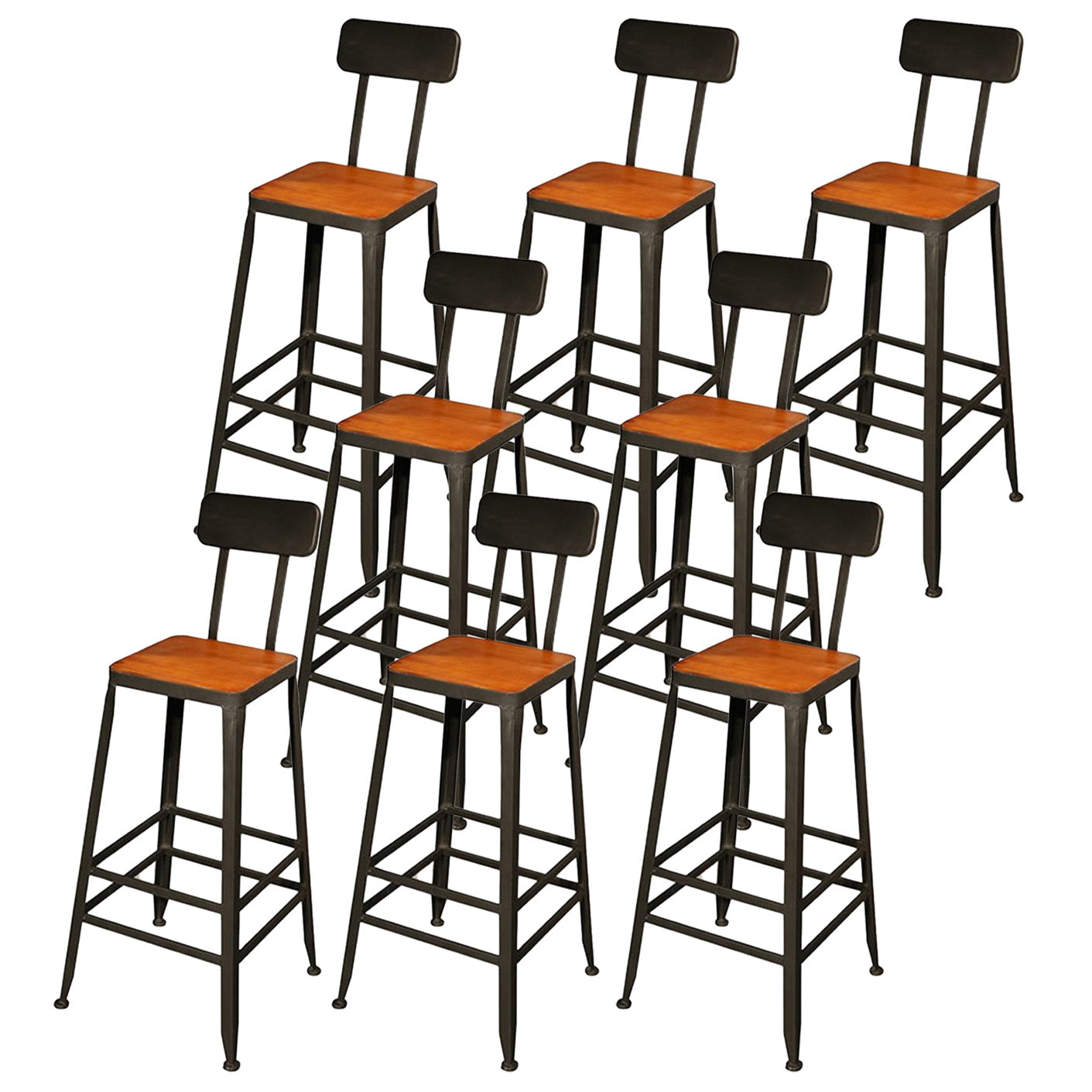 Taburetes de bar de madera contemporáneos, taburete de bar sin brazos con patas de metal