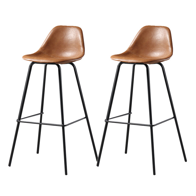 Faux Leather Dining Stools Contemporary Armless Bar Stools with Metal Base Brown 2 Piece Set Clearhalo 'Bar Furniture' 'Bar Stools' 'bar_stools' 'furn' 'furn_bar_stools' 'Furniture' 'Kitchen & Dining Furniture' 6687034