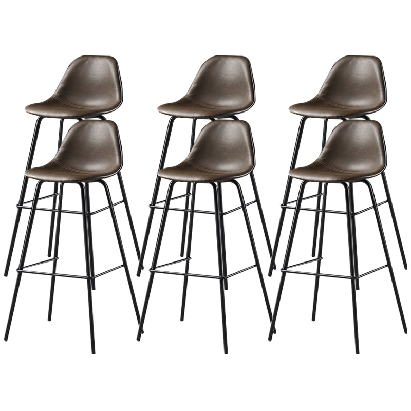Faux Leather Dining Stools Contemporary Armless Bar Stools with Metal Base Dark Brown 6 Piece Set Clearhalo 'Bar Furniture' 'Bar Stools' 'bar_stools' 'furn' 'furn_bar_stools' 'Furniture' 'Kitchen & Dining Furniture' 6687041