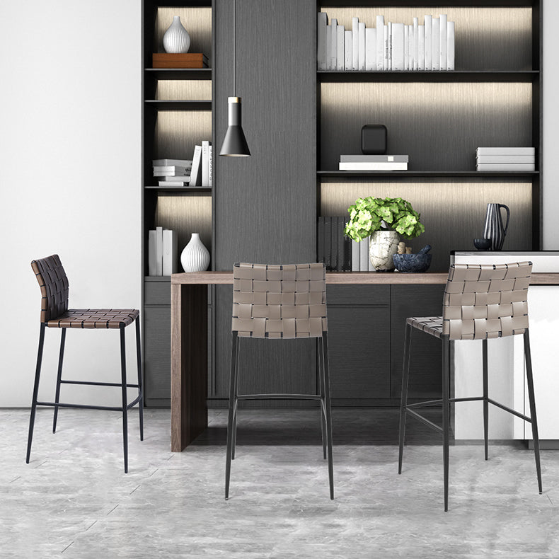 Moderner Leder Barhocker Rückenlehne 4 -Bein Counterhocker für Bristol