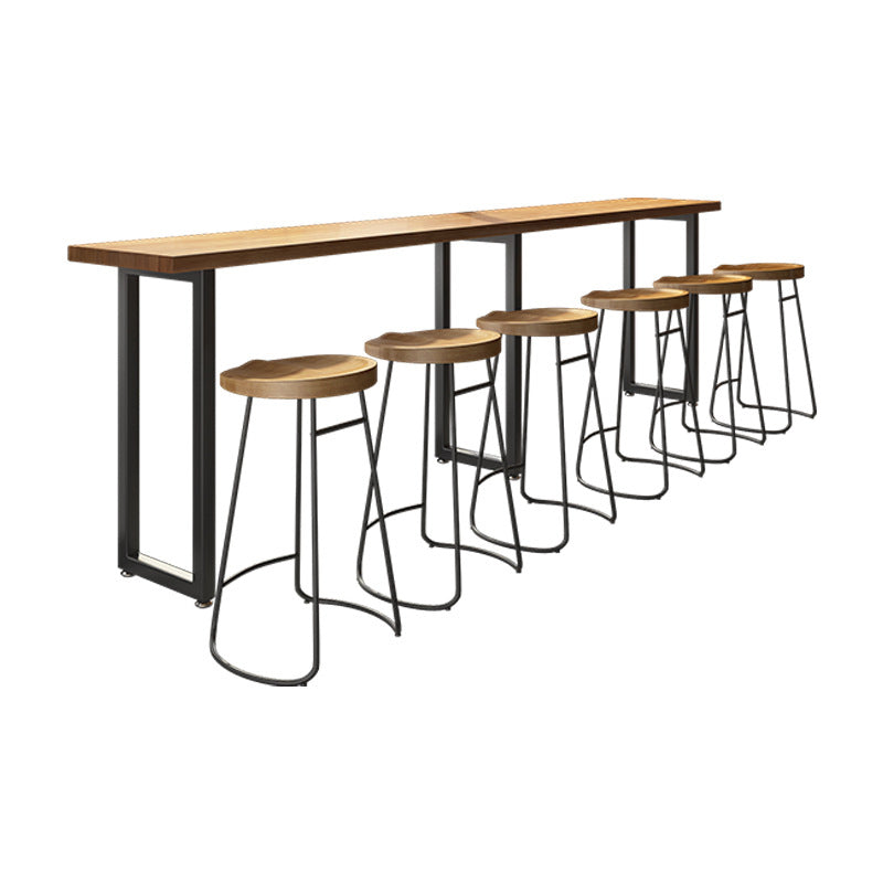 Modern Bar Table Set 1/7 Pieces Solid Wood Rectangle Bar table with Backless Stools 7 Pieces: Table, 6 Stools Clearhalo 'Bar Furniture' 'furn' 'furn_home_bar_bar_sets' 'Furniture' 'Home Bars & Bar Sets' 'home_bar_bar_sets' 'Kitchen & Dining Furniture' 6687264
