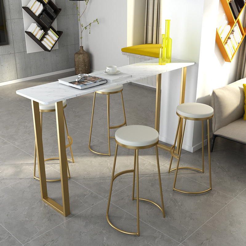 Faux Marble Table and Stool Set 1/2/3/4/5 Pieces Pub Dining Set 5 Pieces: Table, 4 Gold Stools Clearhalo 'Bar Furniture' 'furn' 'furn_home_bar_bar_sets' 'Furniture' 'Home Bars & Bar Sets' 'home_bar_bar_sets' 'Kitchen & Dining Furniture' 6687275