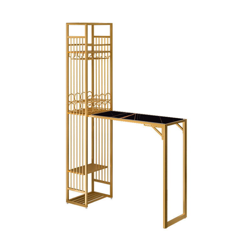 Modern Style Bar Table Set 1/2 Pieces Rectangle Bar Table with Upholstered Stool Black Gold 53"L x 13"W Clearhalo 'Bar Furniture' 'furn' 'furn_home_bar_bar_sets' 'Furniture' 'Home Bars & Bar Sets' 'home_bar_bar_sets' 'Kitchen & Dining Furniture' 6687473