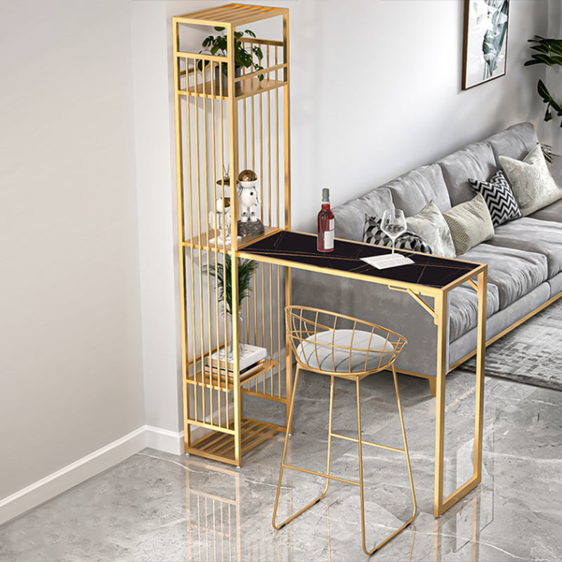 Modern Style Bar Table Set 1/2 Pieces Rectangle Bar Table with Upholstered Stool 2 Pieces: Black Gold Table, Stool Clearhalo 'Bar Furniture' 'furn' 'furn_home_bar_bar_sets' 'Furniture' 'Home Bars & Bar Sets' 'home_bar_bar_sets' 'Kitchen & Dining Furniture' 6687477