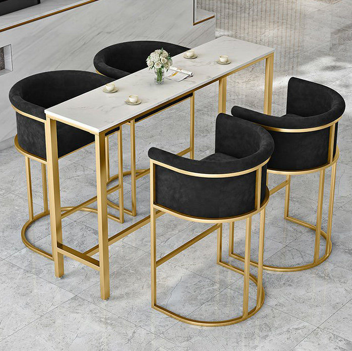 Glam Style Bar Set 1/3/5 Pieces Faux Marble Pub Table with Solid Back Stool 5 Pieces: Table, 4 Black Stools Clearhalo 'Bar Furniture' 'furn' 'furn_home_bar_bar_sets' 'Furniture' 'Home Bars & Bar Sets' 'home_bar_bar_sets' 'Kitchen & Dining Furniture' 6687527