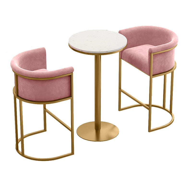 Glam Style Bar Set 1/3/5 Pieces Faux Marble Pub Table with Solid Back Stool 3 Pieces: Table, 2 Pink Stools Clearhalo 'Bar Furniture' 'furn' 'furn_home_bar_bar_sets' 'Furniture' 'Home Bars & Bar Sets' 'home_bar_bar_sets' 'Kitchen & Dining Furniture' 6687529