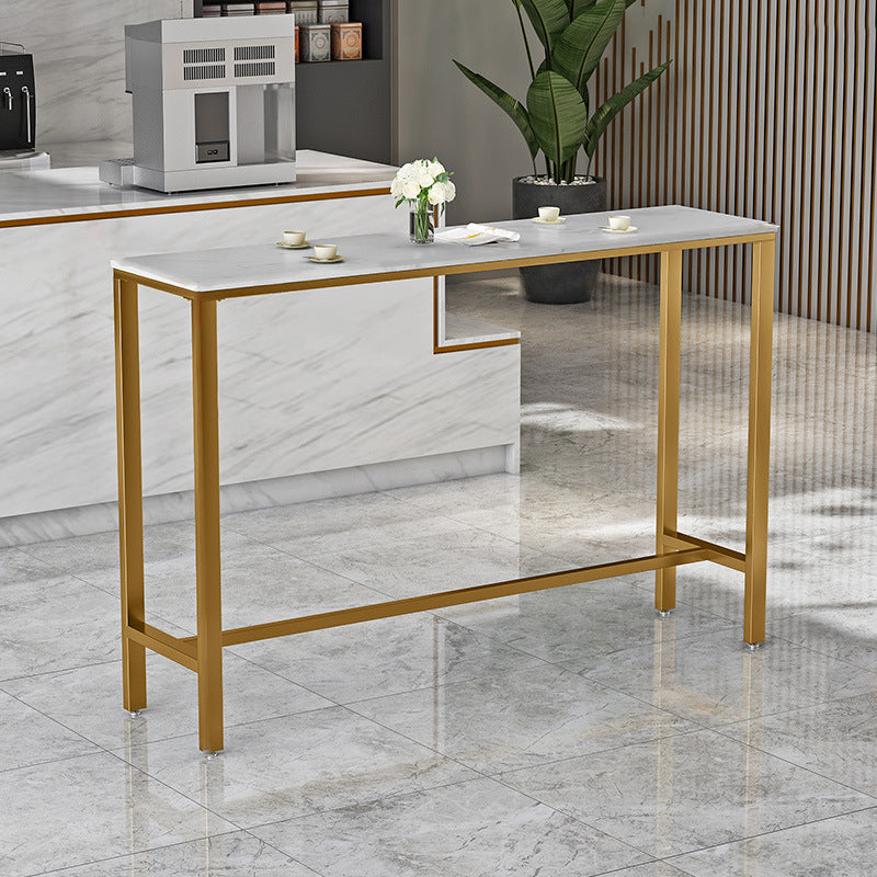 Glam Style Bar Set 1/3/5 Pieces Faux Marble Pub Table with Solid Back Stool White 63"L x 16"W Clearhalo 'Bar Furniture' 'furn' 'furn_home_bar_bar_sets' 'Furniture' 'Home Bars & Bar Sets' 'home_bar_bar_sets' 'Kitchen & Dining Furniture' 6687533
