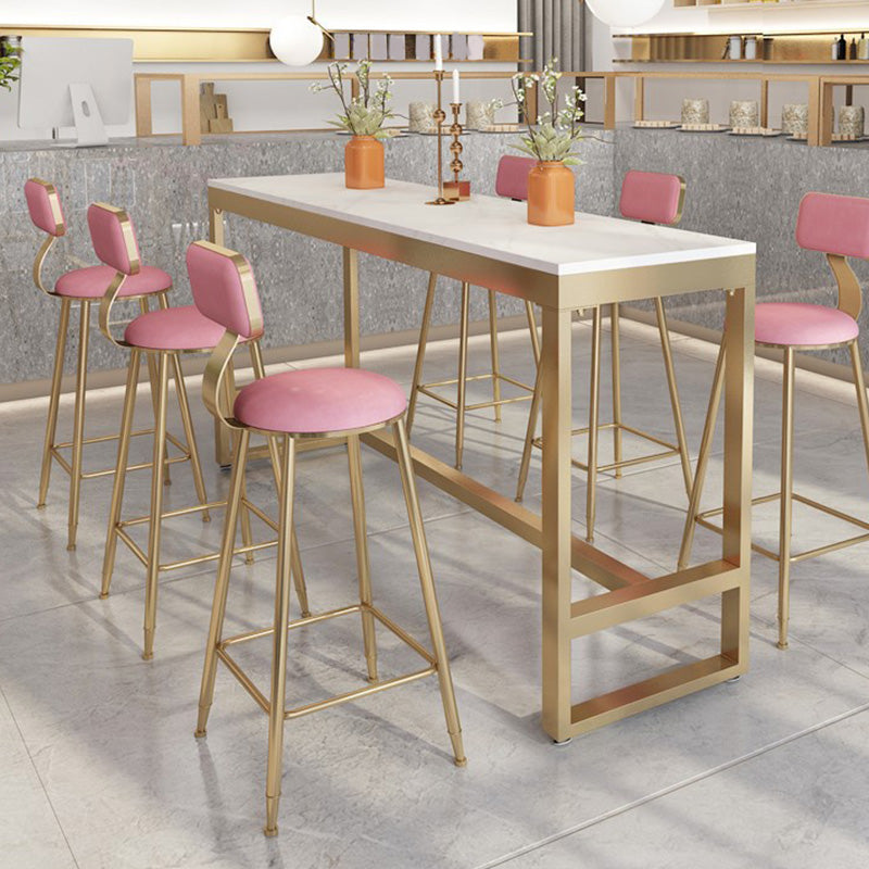 Rectangular Bar Height Table White Faux Marble Top Bistro Pub Table 70.9"L x 15.7"W x 41.3"H Gold Without Chairs Clearhalo 'Bar Furniture' 'Bar Tables' 'bar_tables' 'furn' 'furn_bar_tables' 'Furniture' 'Kitchen & Dining Furniture' 6689373