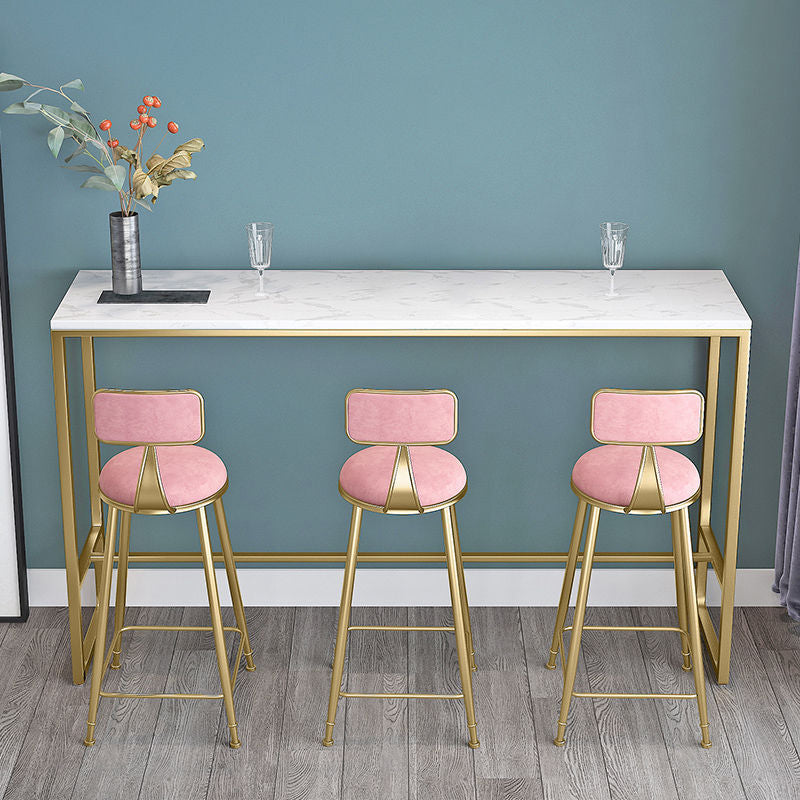 White Rectangular Bar Height Table Glam Style Bistro Bar Table with Gold Base 70.9"L x 15.7"W x 41.3"H Without Chairs Clearhalo 'Bar Furniture' 'Bar Tables' 'bar_tables' 'furn' 'furn_bar_tables' 'Furniture' 'Kitchen & Dining Furniture' 6689388