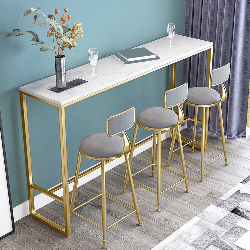 White Rectangular Bar Height Table Glam Style Bistro Bar Table with Gold Base 55.1"L x 15.7"W x 41.3"H Without Chairs Clearhalo 'Bar Furniture' 'Bar Tables' 'bar_tables' 'furn' 'furn_bar_tables' 'Furniture' 'Kitchen & Dining Furniture' 6689389
