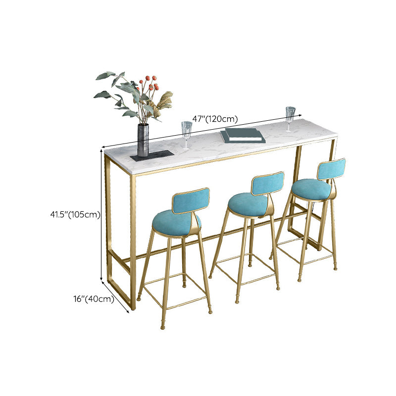 White Rectangular Bar Height Table Glam Style Bistro Bar Table with Gold Base Clearhalo 'Bar Furniture' 'Bar Tables' 'bar_tables' 'furn' 'furn_bar_tables' 'Furniture' 'Kitchen & Dining Furniture' 6689396
