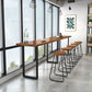 Moderne massief houten bistro-bartafel Rechthoekige metalen basisbartafel voor eetkamer