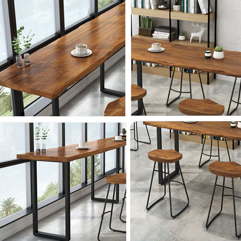 Moderne massief houten bistro-bartafel Rechthoekige metalen basisbartafel voor eetkamer