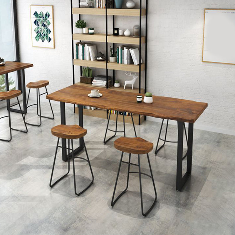 Moderne massief houten bistro-bartafel Rechthoekige metalen basisbartafel voor eetkamer