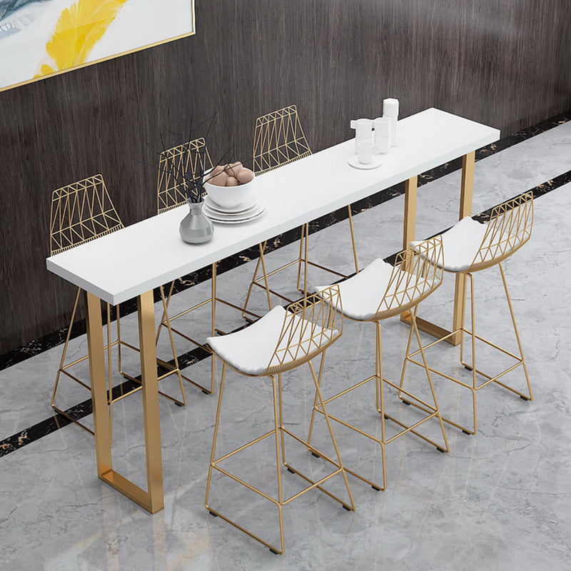 Solid Wood Counter Height Table White Top and Gold Base Bar Table 70.9"L x 15.7"W x 41.3"H Without Chairs Clearhalo 'Bar Furniture' 'Bar Tables' 'bar_tables' 'furn' 'furn_bar_tables' 'Furniture' 'Kitchen & Dining Furniture' 6689459