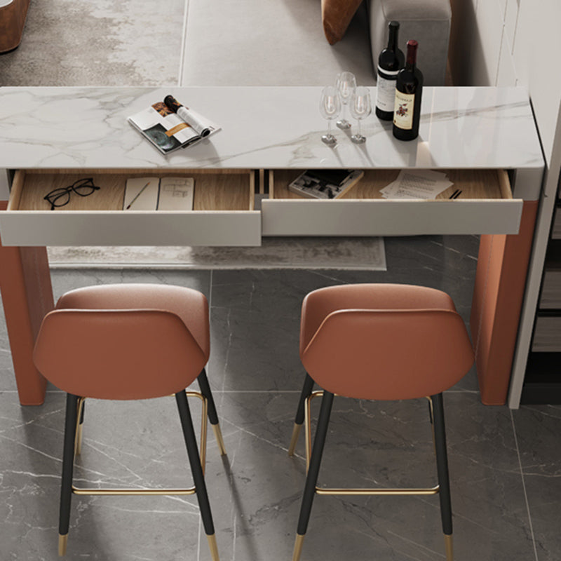 Mesa de comedor rectangular contemporánea, mesa de bar con pedestal de cuero y madera