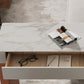 Mesa de comedor rectangular contemporánea, mesa de bar con pedestal de cuero y madera