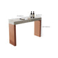 Mesa de comedor rectangular contemporánea, mesa de bar con pedestal de cuero y madera