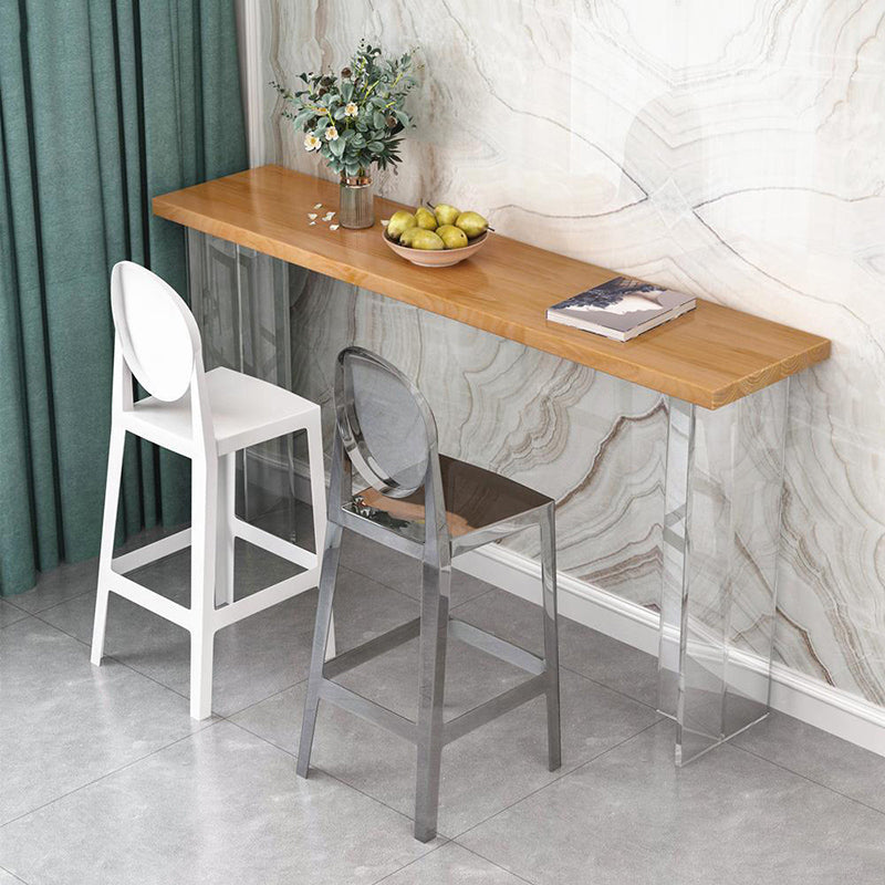 Contemporary Double Pedestal Bar Dining Table Rectangle Bar Table in Acrylic and Wood 70.9"L x 17.7"W x 41.3"H Without Chairs Clearhalo 'Bar Furniture' 'Bar Tables' 'bar_tables' 'furn' 'furn_bar_tables' 'Furniture' 'Kitchen & Dining Furniture' 6689601